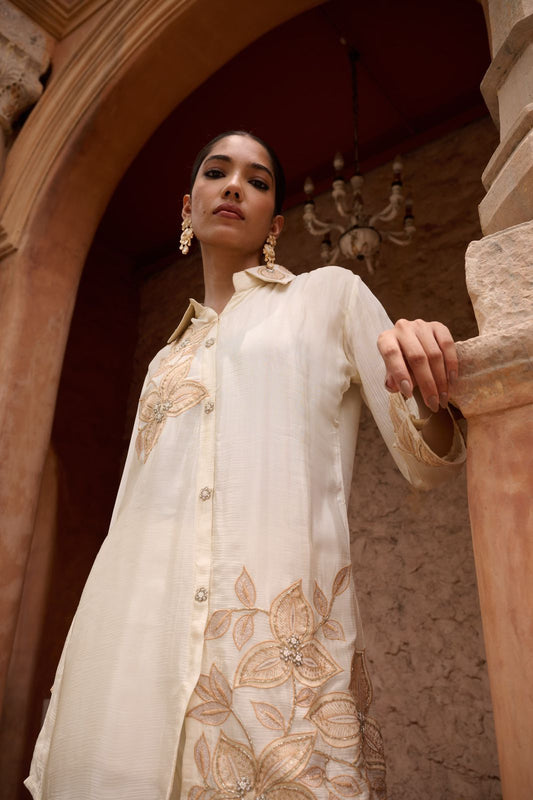 Ivory Floral Embroidered Kurta