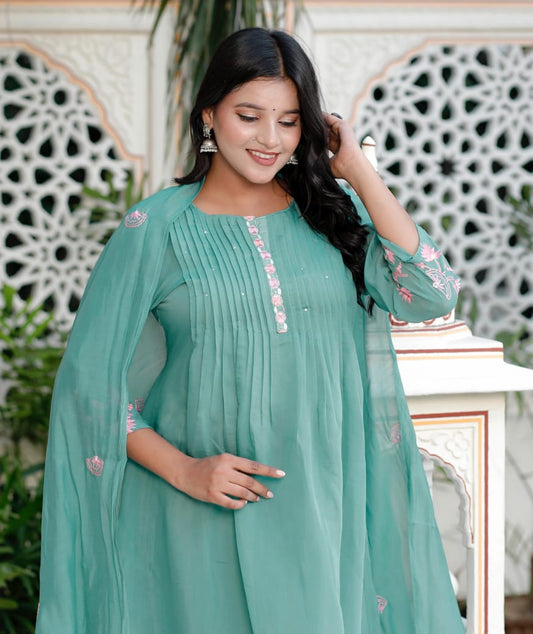 Pure cotton chanderi 3 piece embroidery suit set