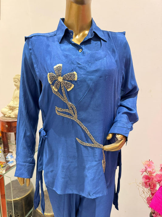 Sapphire Blue Floral Embellished Co-Ord Set