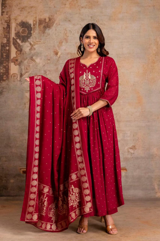 Premium mul cotton zari embroidery 3 piece suit